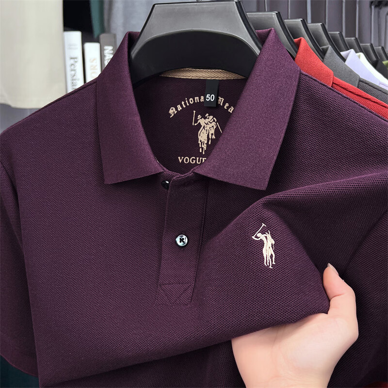 老爷车（LAOYECHE）100%纯棉翻领短袖T恤男士夏季吸汗透气刺绣宽松休闲半袖POLO衫男 AQ8257深灰 4XL 推荐190-210斤