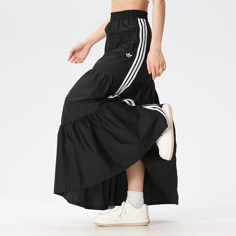 阿迪达斯（adidas）三叶草女裙 26春夏新款新款时尚潮流舒适棉质运动休闲长裙 黑色 L