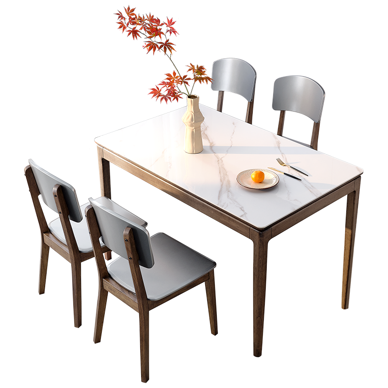 QuanU 全友 家居 餐桌北欧风岩板餐桌实木框架简约稳固结构餐厅长条桌吃饭桌子127902 餐桌(岩板)+127902餐椅*4