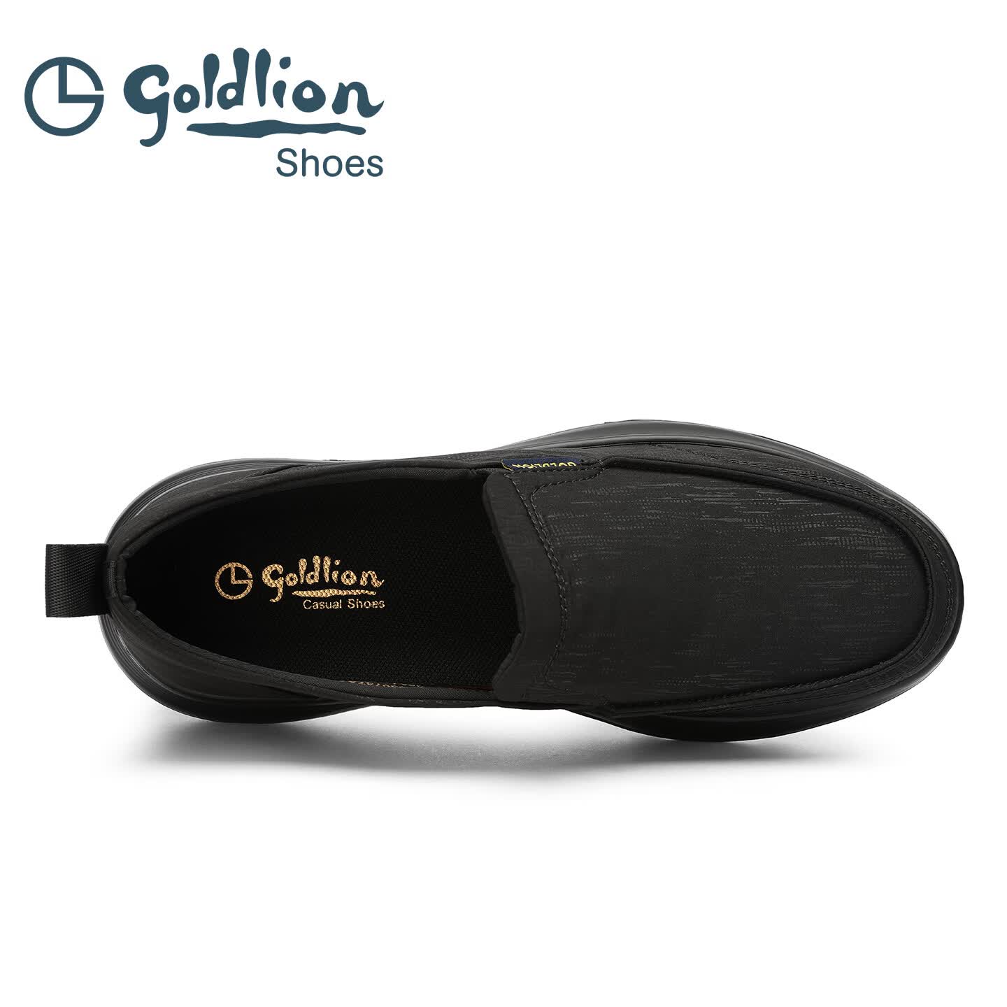 金利来(Goldlion)男鞋2026新品鞋布鞋运动厚底系带软底透气帆布鞋耐磨一脚蹬懒人鞋 黑色套脚 单层 41
