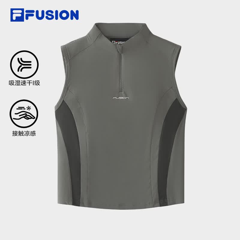 FILA FUSION斐乐潮牌女子针织背心2026秋季新款吸湿速干凉感上衣 水洗灰-DY L 170/88A/L