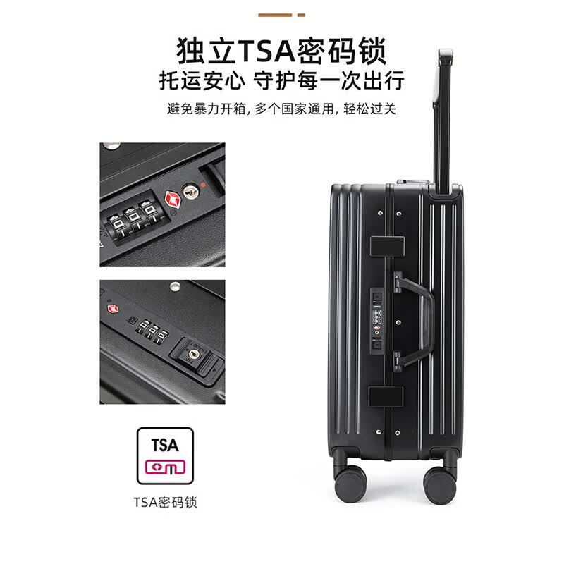 Walker Shop品牌行李箱铝框【前开盖】20寸登机箱商务出差拉杆箱万向轮旅行箱 曜石黑 20英寸 【登机箱/京东快递】