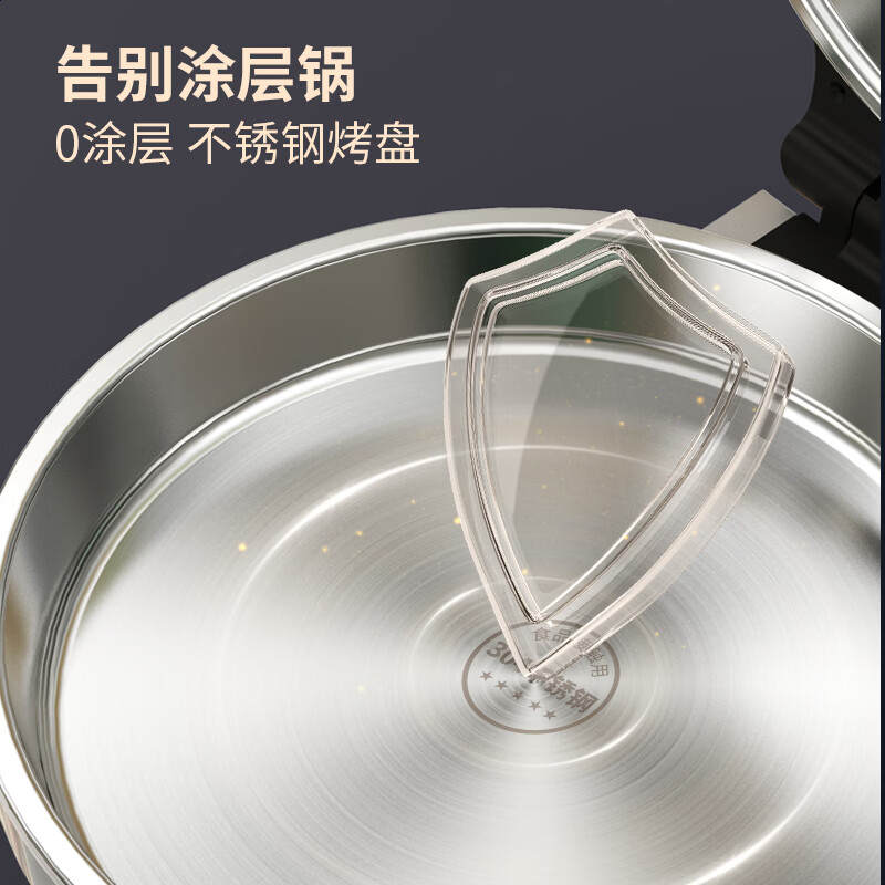 利仁(Liven)小钢人不锈钢电饼铛家用0涂层 1800W双面加热电饼档烙饼专用锅无涂层电煎锅早餐机 加厚全钢烤盘锅 【34规格小钢人PRO】送父母亲朋+开关操作