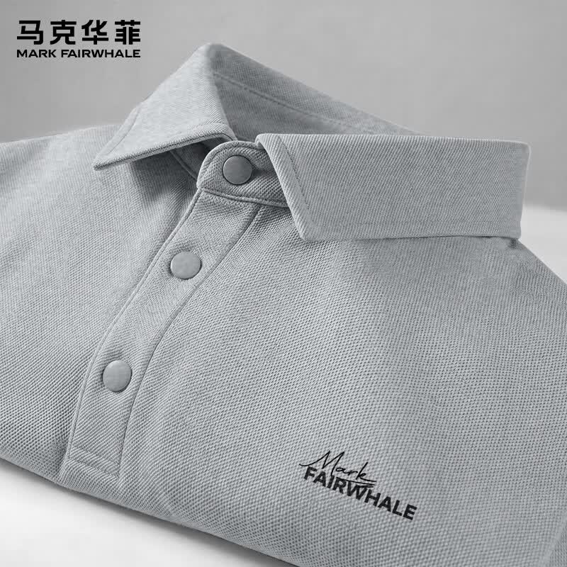 马克华菲（MARK FAIRWHALE）夏季棉珠地翻领POLO衫男士简约印花宽松大码透气百搭休闲短袖上衣 【舒适透气】-灰#JMK反差字 XL