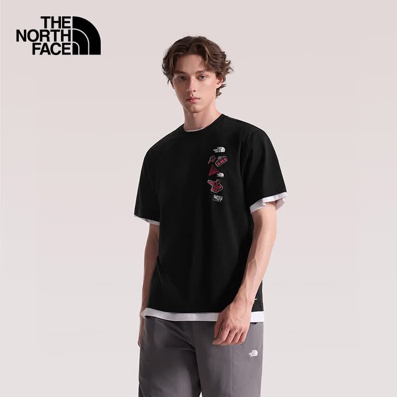 The North Face北面男女同款短袖T恤户外速干透气8GWJ 黑色/JK3 L
