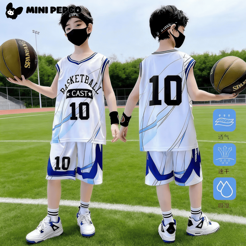 小猪班纳（PEPCO）男童篮球服套装夏季儿童速干透气运动背心短袖短裤套大童球服 2601背心10号球服紫色 160 cm