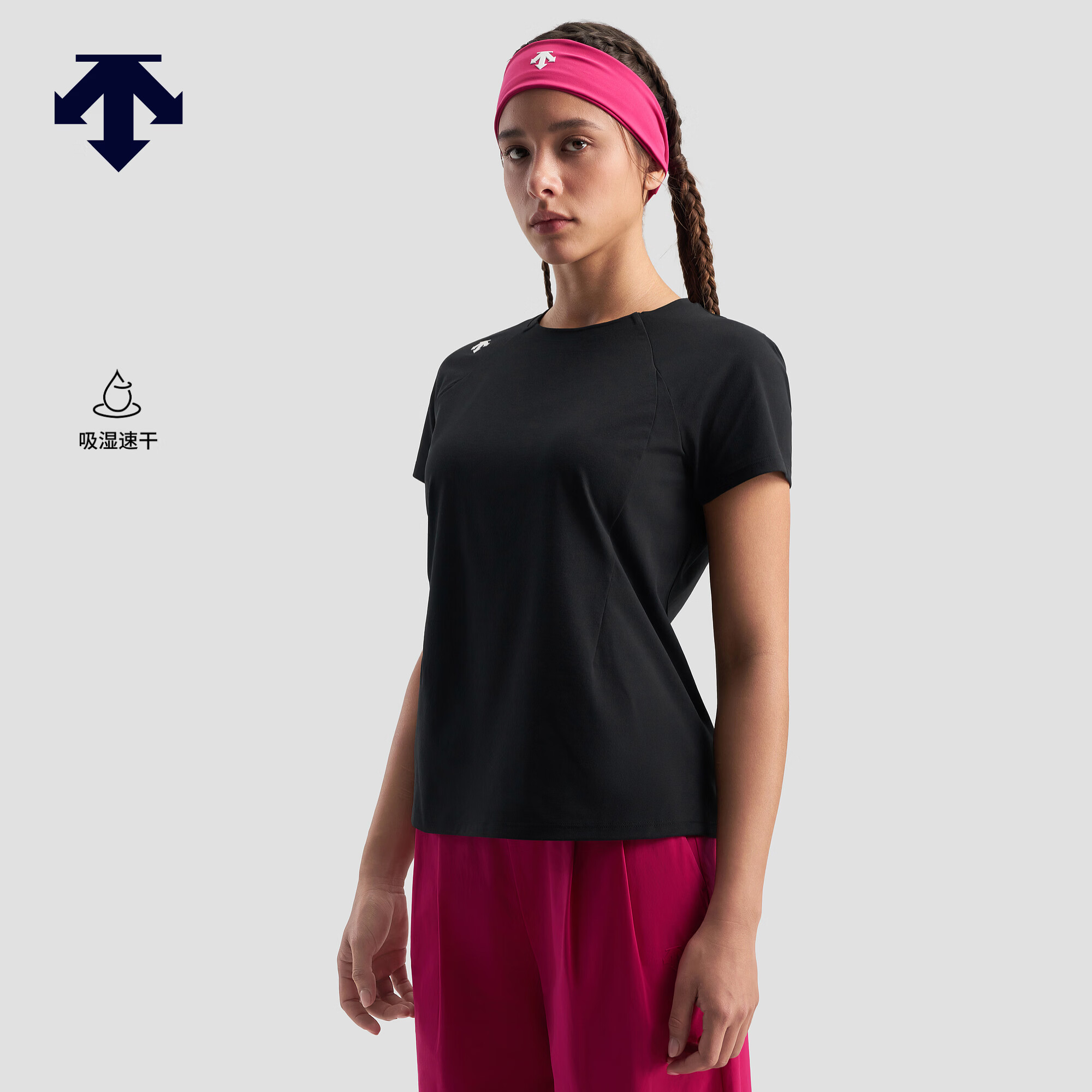 迪桑特（DESCENTE）WOMEN’S TRAINING女士吸湿速干TOUGH短袖针织衫 BK-黑色 L (170/88A)