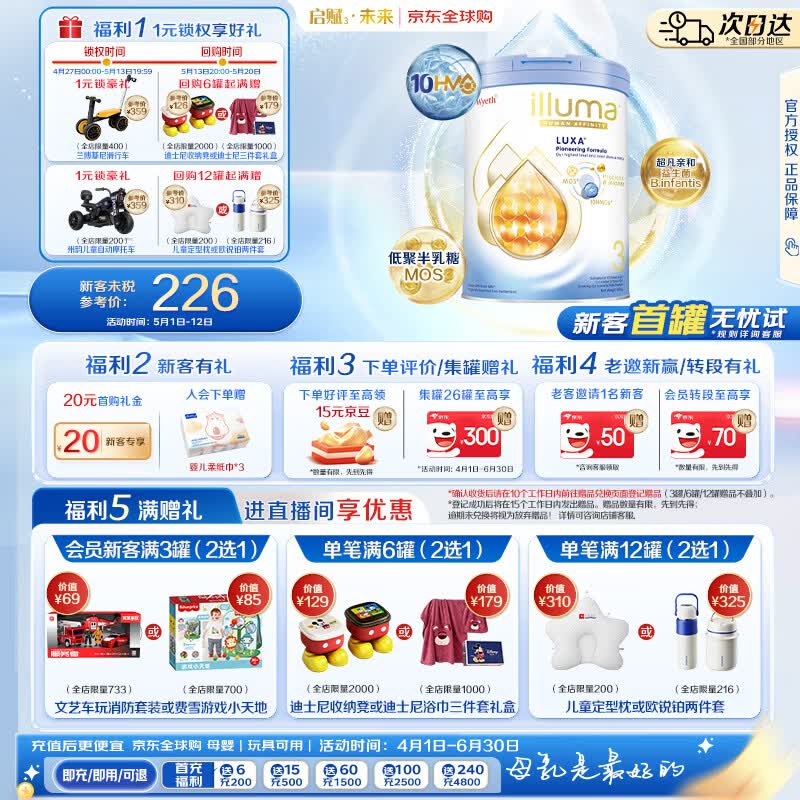 惠氏（Wyeth）港版启赋未来luxa 婴幼儿奶粉 3段1-3岁 800g 【10HMO+益生菌】
