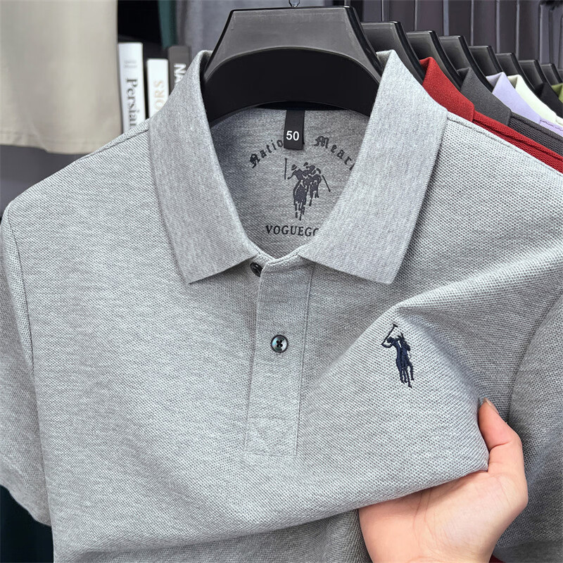 老爷车（LAOYECHE）100%纯棉翻领短袖T恤男士夏季吸汗透气刺绣宽松休闲半袖POLO衫男 AQ8257深灰 4XL 推荐190-210斤