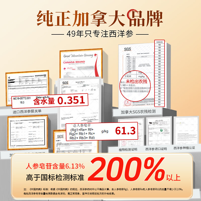 大山行进口加拿大西洋参泡参粒头正品礼盒送父母老人礼品人参皂苷夏补气 #爪参 大号泡参 227g*1袋 【品质上乘 家庭自用