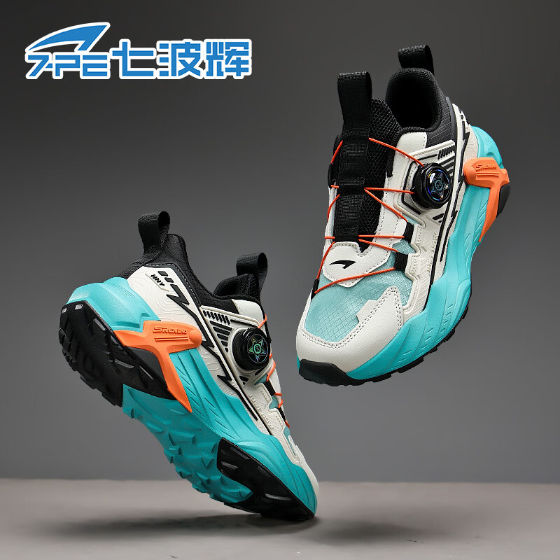 七波辉（7-PE）透气男童鞋2026春季网面新款防滑耐磨低帮选纽扣中大童儿童运动鞋