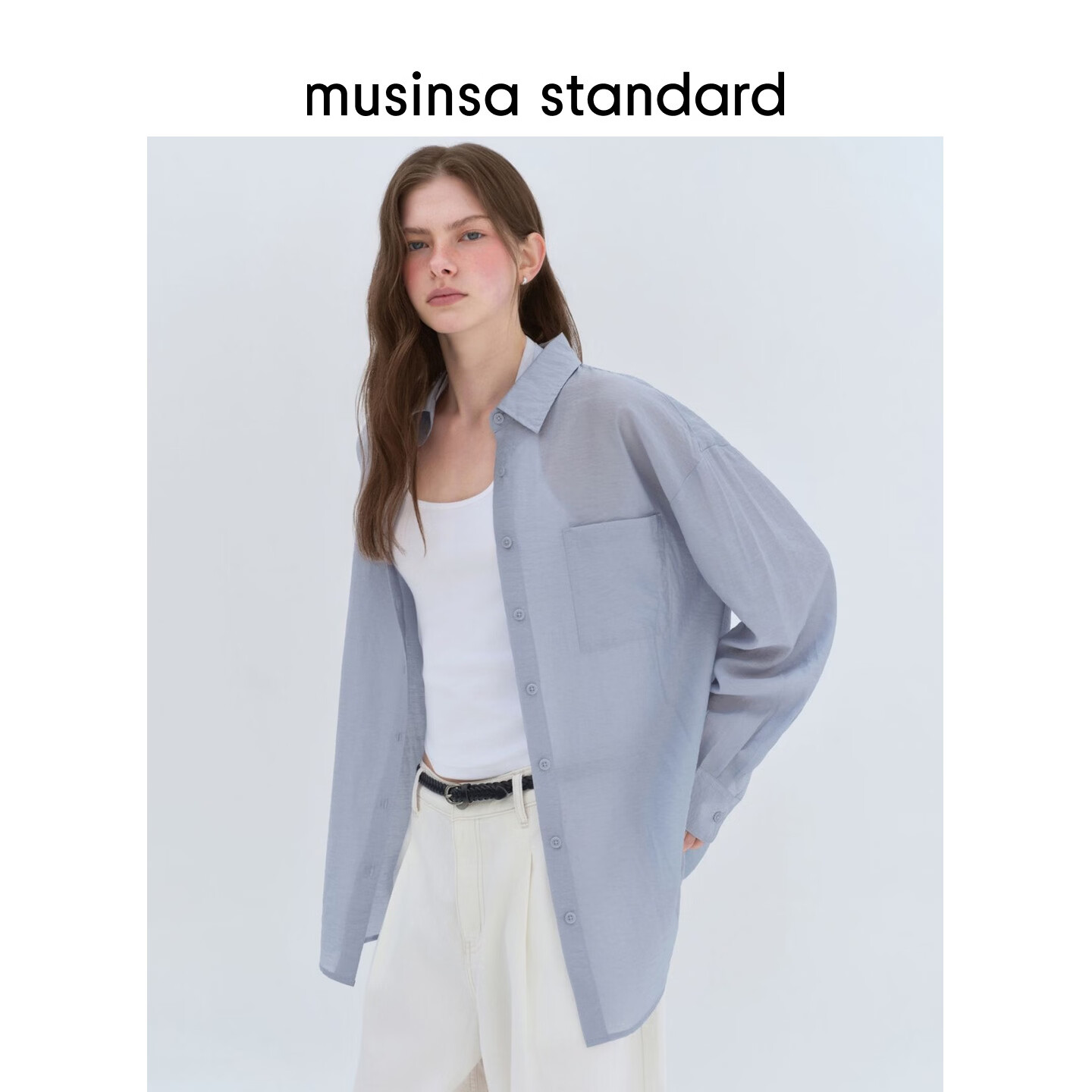 MUSINSA STANDARD【宇宙甜豆】韩国26夏季新品仿亚麻女士长袖衬衫 蓝灰色(BY) XS
