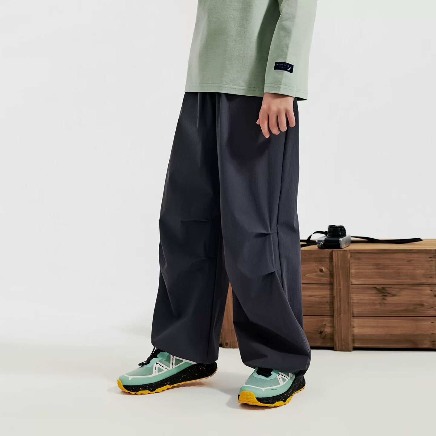 诺帝卡（NAUTICA）【凉感防晒抗湿】NAUTICA童装男女童夏季长裤伞裤速干裤薄运动裤 墨绿色 120
