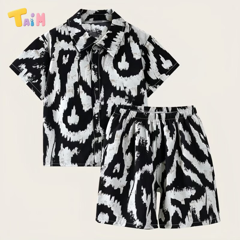 TAIM儿童套装新款韩版短袖短裤衬衫两件套海滩风宝宝衣服 衬衣套装鹦鹉树 80 cm