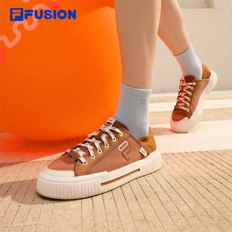 FILA FUSION斐乐潮牌男鞋WALLRIDE DX板鞋2026夏新款帆布鞋休闲鞋男 烤椰丝棕/雪白-TS 41