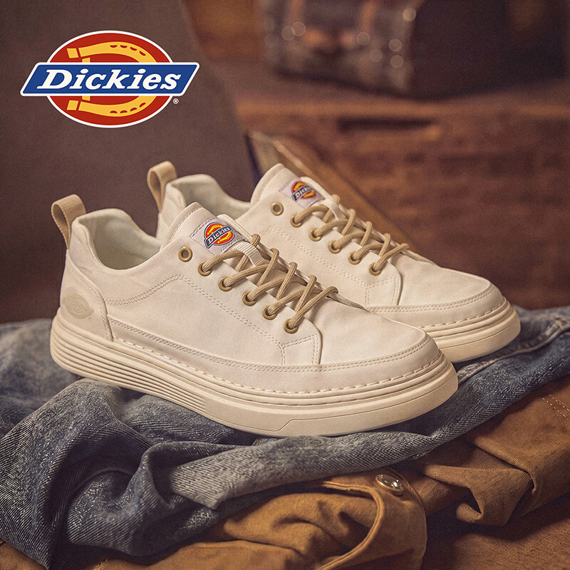 Dickies品牌男鞋2026新款户外透气耐磨减震休闲运动鞋潮流时尚百搭帆布鞋 米白 45