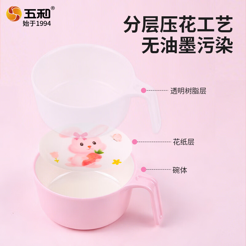 五和(WUHE)粉萌兔儿童餐具女孩新款婴儿辅食碗宝宝碗分格餐盘卡通可爱水杯 【4件套】兔子餐盘+兔子碗+杯子+勺子