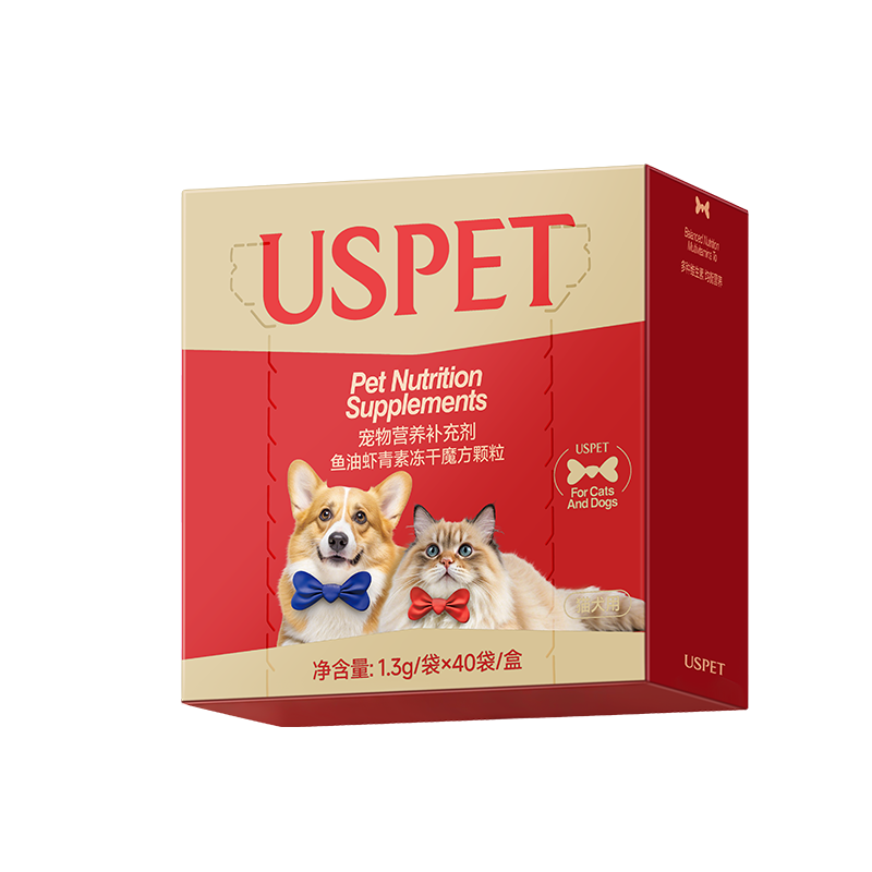 USPET鱼油猫咪防掉毛卵磷脂磷虾油美毛亮毛深海狗狗鱼油猫咪冻干40包