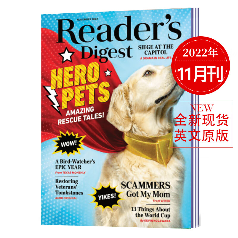 【单期】Reader's Digest 美国版读者文摘杂志小开本 单本现货2026/23/24/年月刊 文学文摘期刊杂志英语英文杂志 2022年11月刊