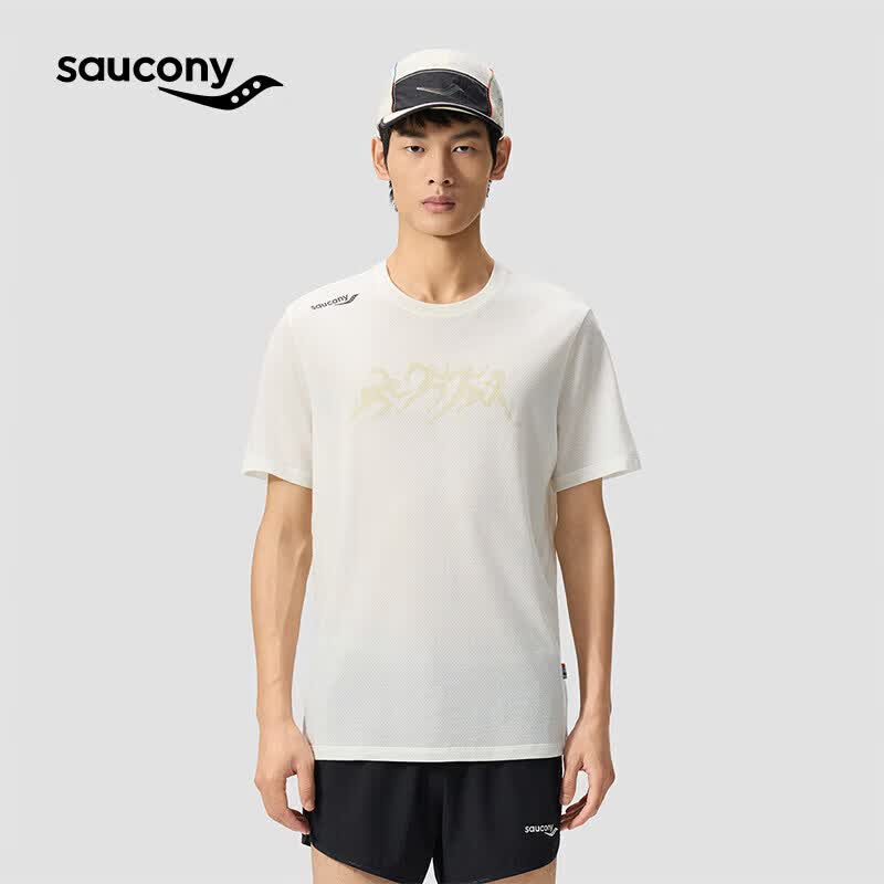 SAUCONY索康尼跑步艺术家男美利奴羊毛防汗弹力短袖针织衫
