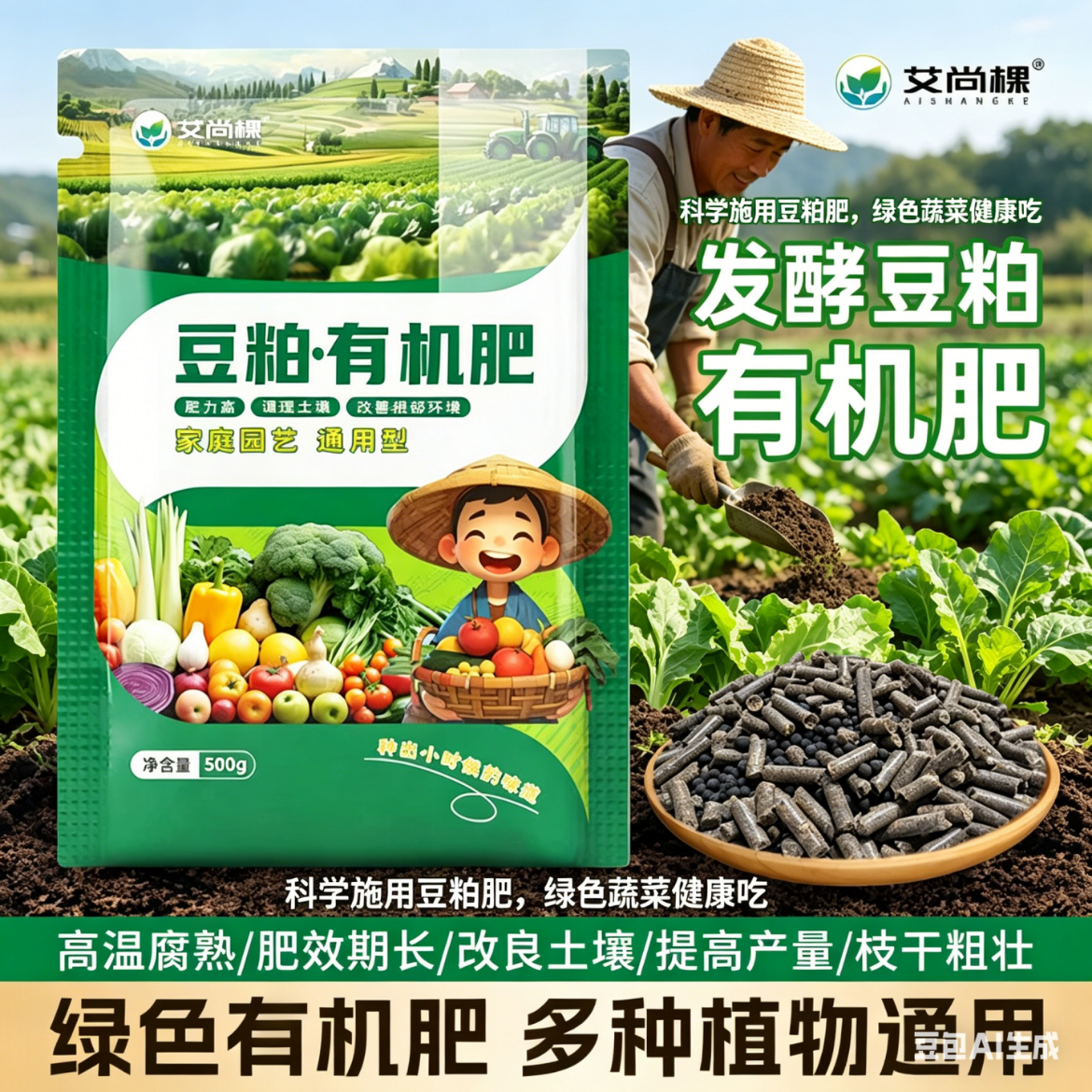 发酵纯豆粕有机肥花卉蔬菜果树用底肥改良土壤天然有机农家颗粒肥 500克5袋