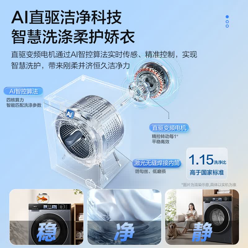 海尔（Haier）10公斤超薄直驱变频滚筒洗衣机全自动智能投放六维减震蓝盾除菌螨清新防皱家用筒自洁双喷淋预约 触控屏+慕斯冲浪洗+智慧洗+羊毛羽绒洗 滚筒洗烘
