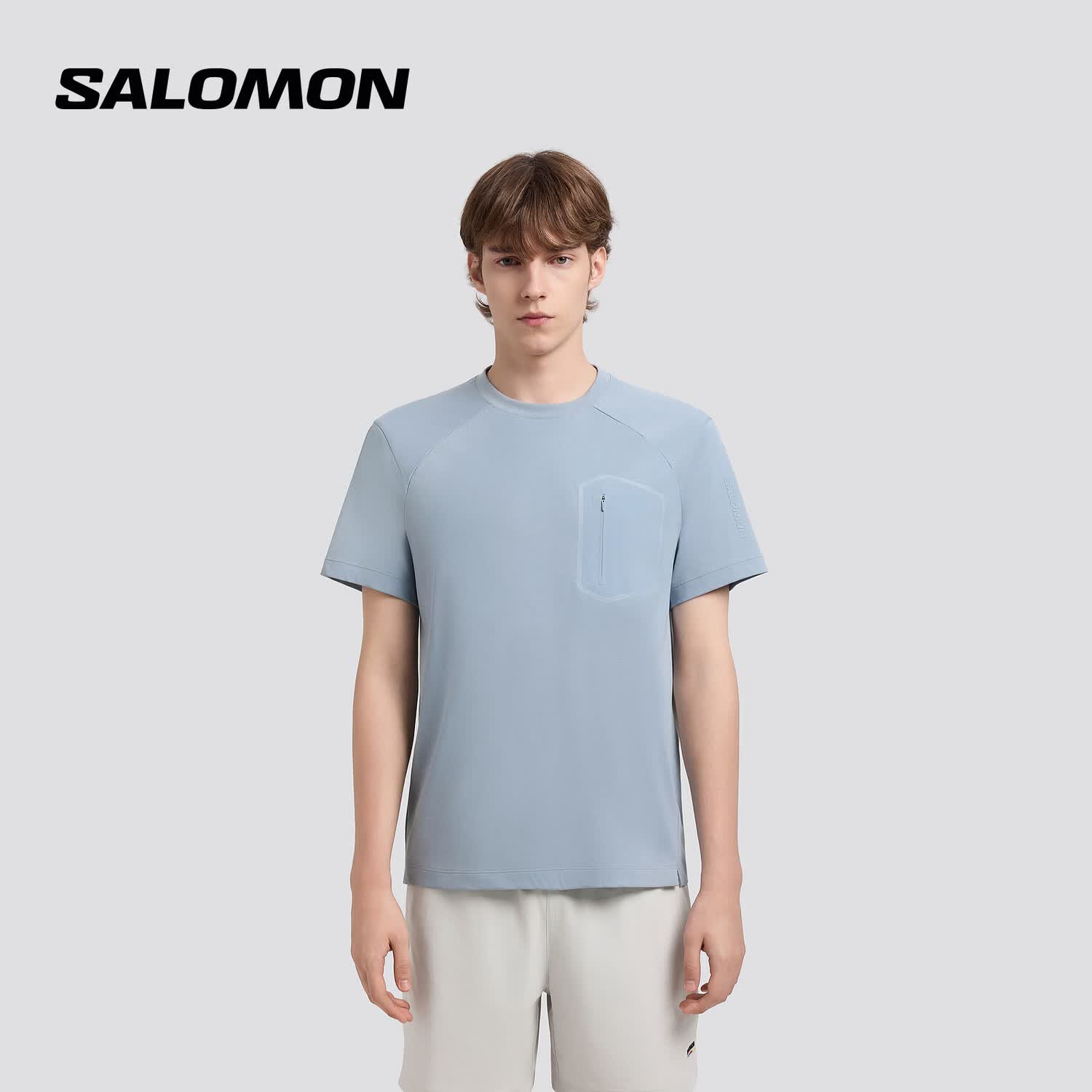 萨洛蒙（Salomon）男款 户外运动跑步健身舒适透气亲肤短袖T恤 PL TECHY SS TEE 尘蓝色 C29278 L  175/96A