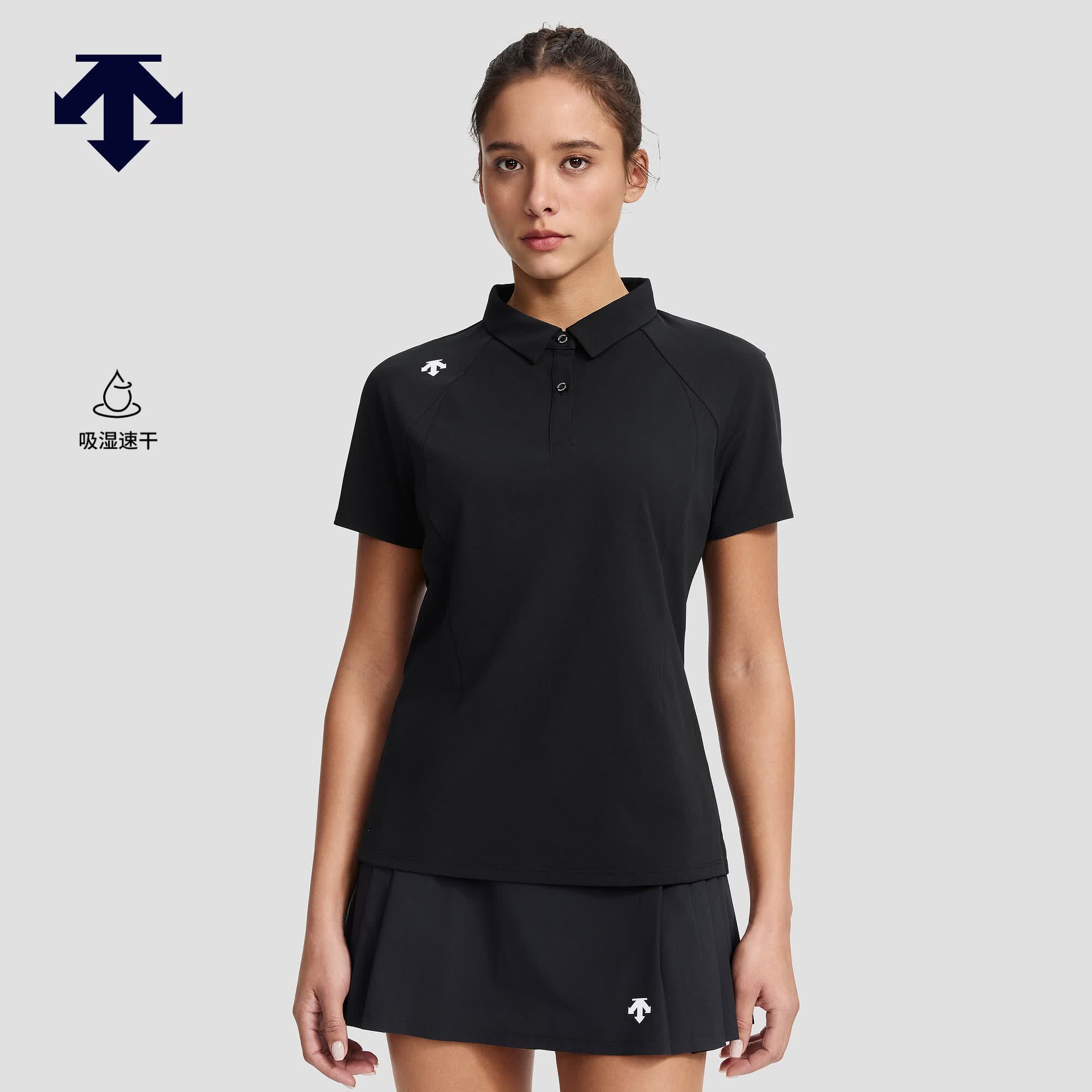 迪桑特（DESCENTE）WOMEN’S TRAINING系列女士吸湿速干短袖POLO衫 BK-黑色 M (165/84A)