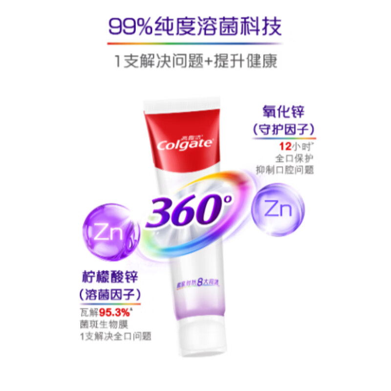 高露洁360°牙膏双锌配方减少牙菌斑含氟成人护龈防蛀健齿美白清新口气 360°牙膏精粹养龈120g*2支