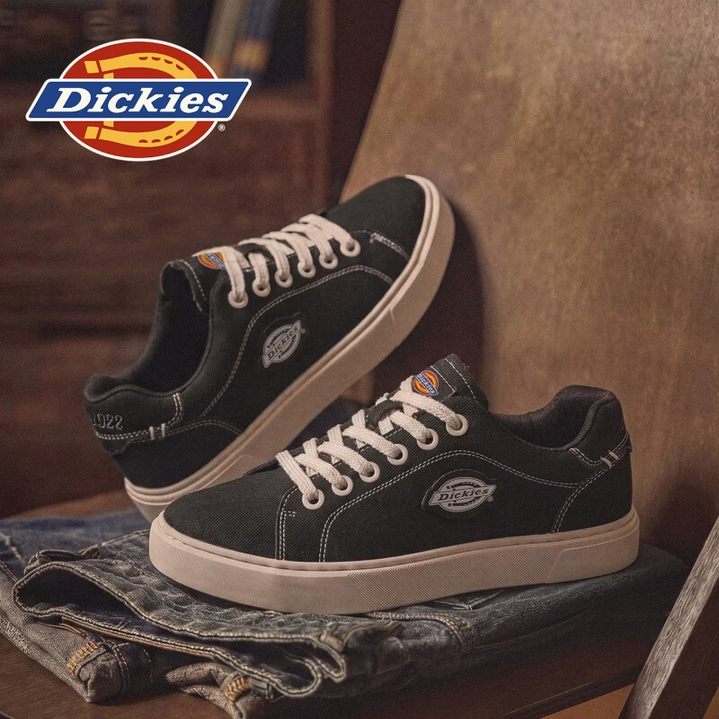 Dickies品牌男鞋2026夏季新款时尚帆布鞋百搭休闲板鞋耐磨防滑透气休闲鞋 黑色 43