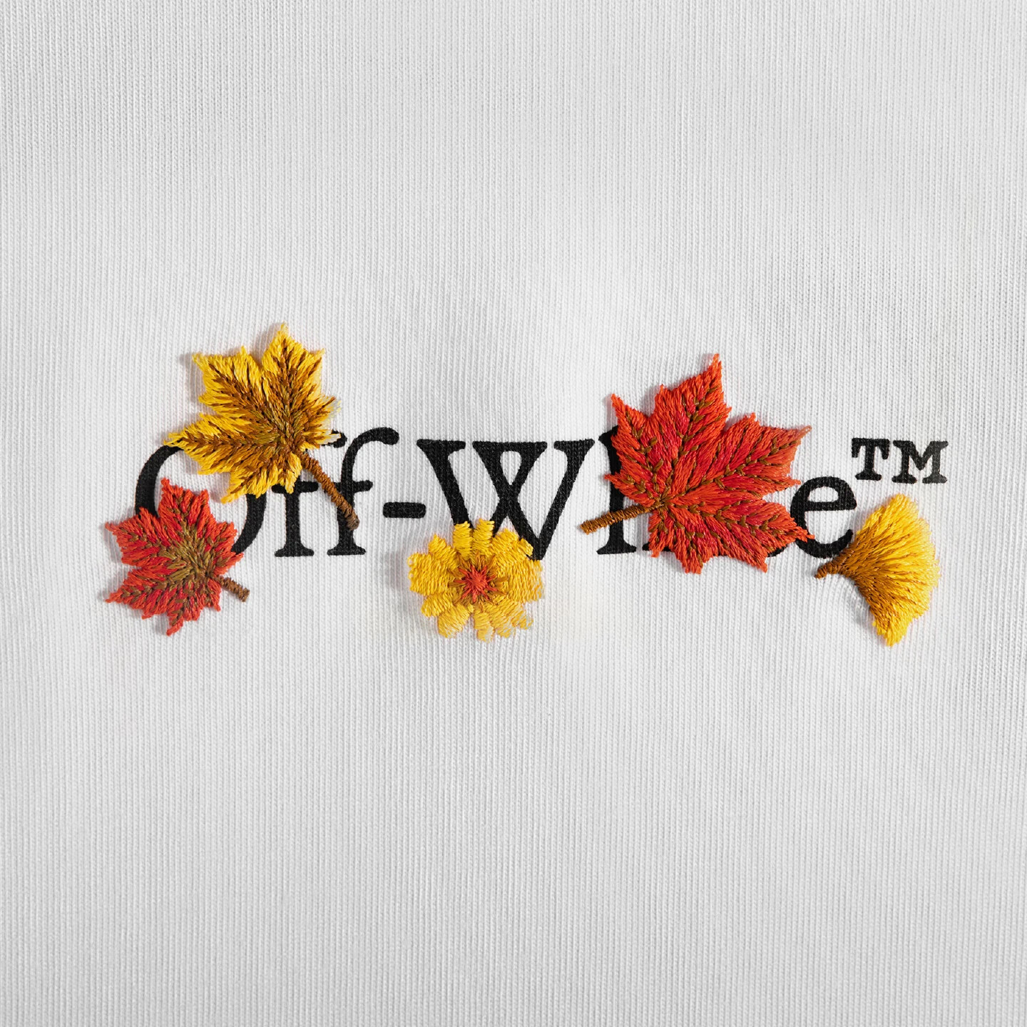 OFF WHITE™夏季情侣装2026新款潮牌宽松短袖t恤枫叶刺绣半袖高端衣服男装 白色 XL