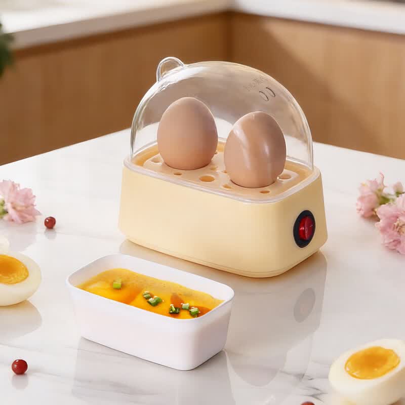 德国蒸蛋器小型家用多功能宝宝副食品蒸煮鸡蛋机1人早餐神器上班族 双层 米白色-双蛋开关款 +蒸碗量杯