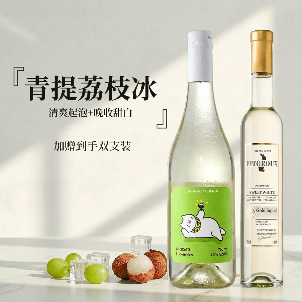 露颂【荔枝山竹冰】法国晚收甜白葡萄酒微醺果酒原酒进口礼盒送礼 【百元性价比小甜水组合】甜型起泡*1+晚收甜白*1