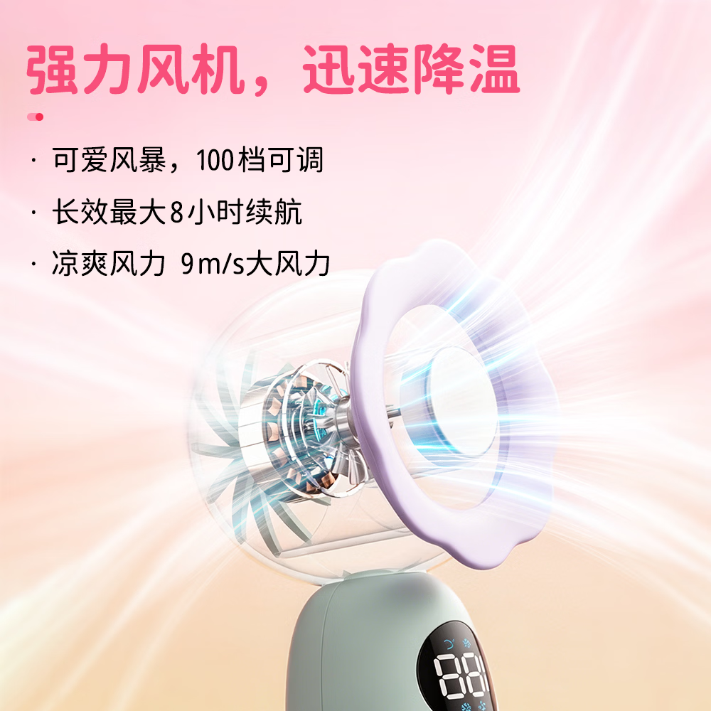 有厘头【重磅新品】多巴胺小花瓣制冷冰敷手持小风扇迷你USB充电学生随身便携高颜值长续航夏天降温神器 蜜桃晚樱 3000mAh 标准版