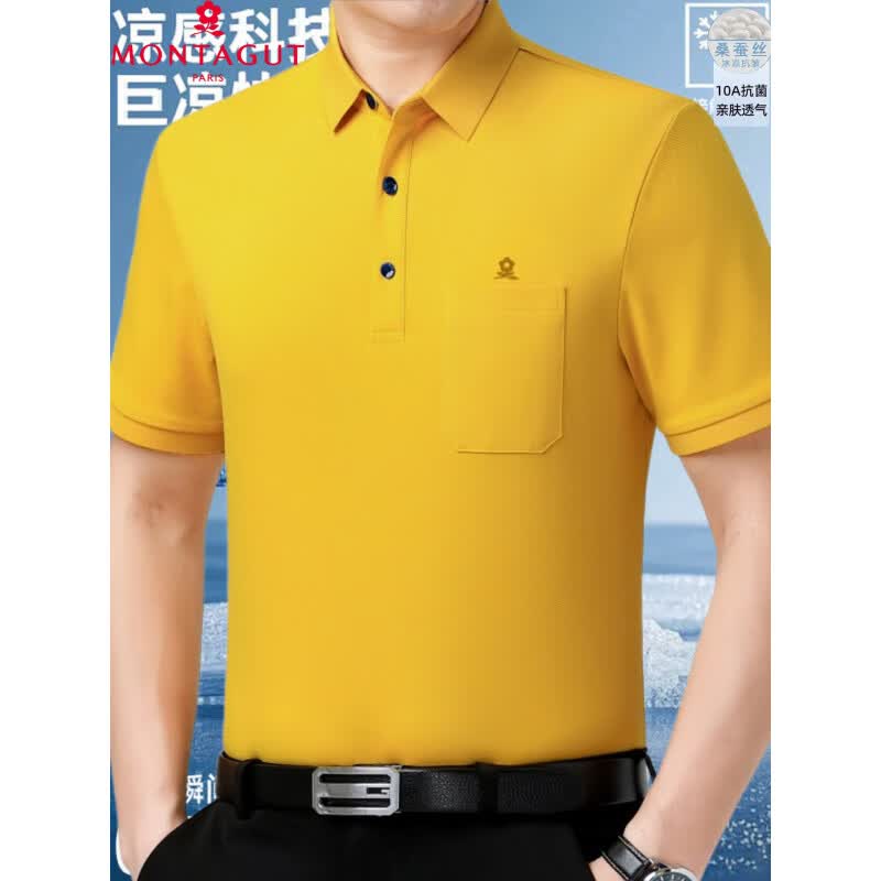 梦特娇(MONTAGUT)桑蚕丝短袖t恤男夏季新款宽松休闲大码免烫纯色翻领polo衫 紫红色无口袋 35 243 3XL 190/104A 【建议195斤-210斤】 京东折扣/优惠券
