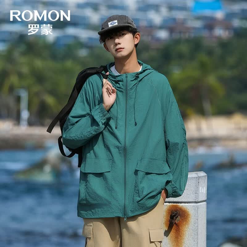 罗蒙（ROMON）UPF50+防晒衣男女同款连帽宽松薄款透气夏季情侣百搭户外防晒服 森林绿 M (165)【建议120-135斤】 京东折扣/优惠券