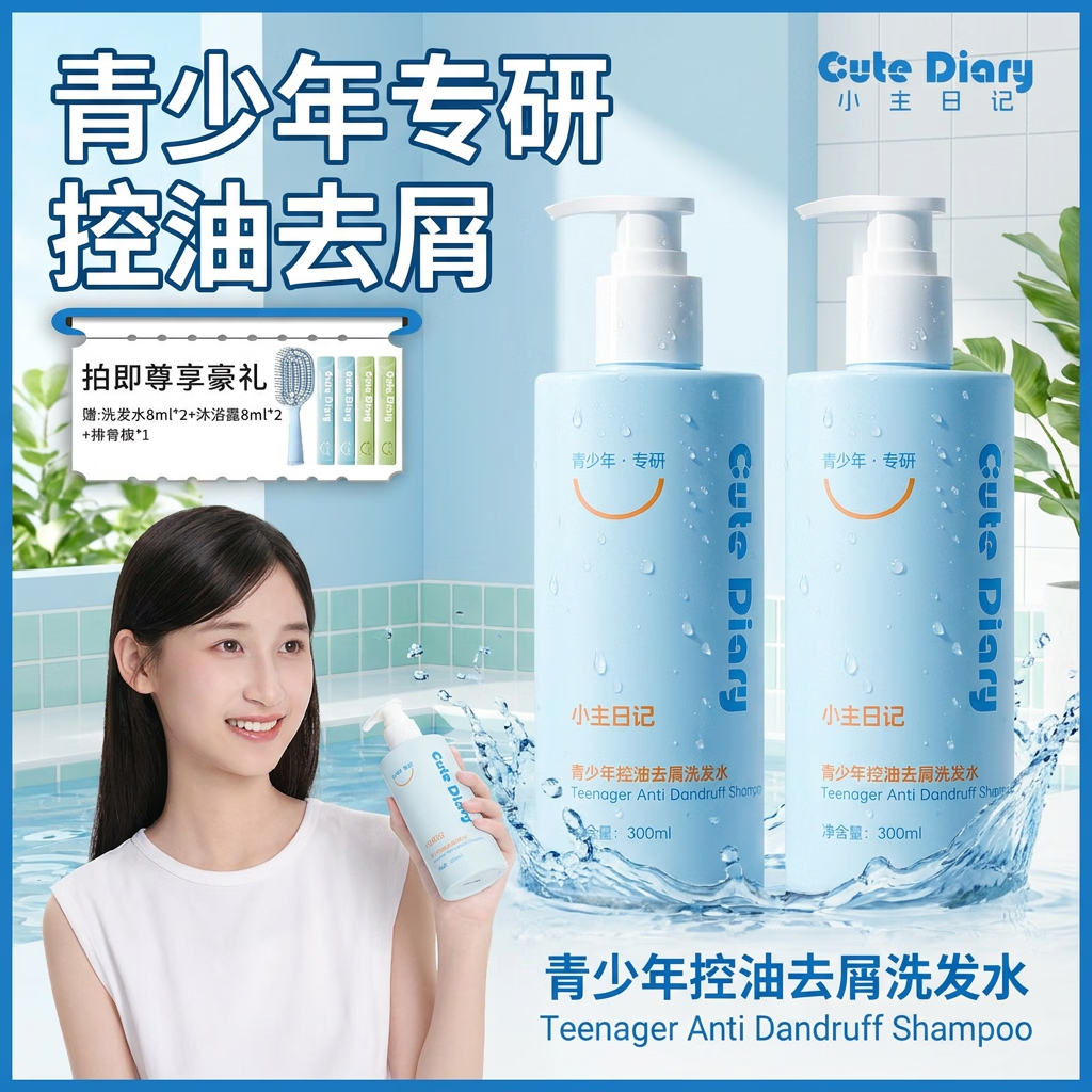 小主日记洗发水青少年专用去油头臭味洗发水大童氨基酸表活洗发水温和去屑 一瓶体验装 青少年专用