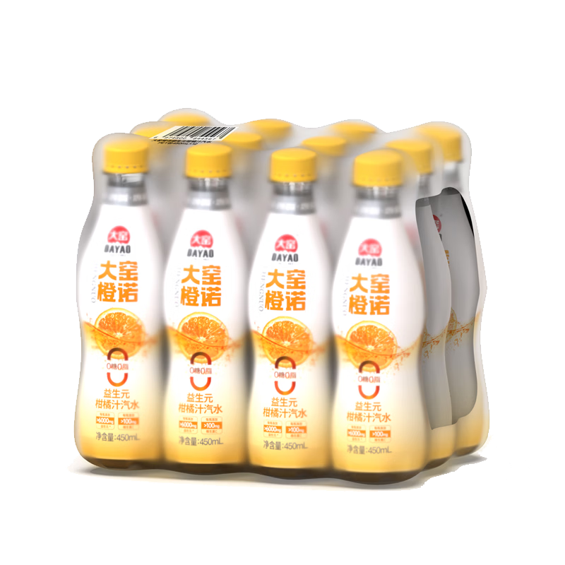大窑益生元维生素C果汁汽水0糖0脂450ml*12瓶大窑橙诺