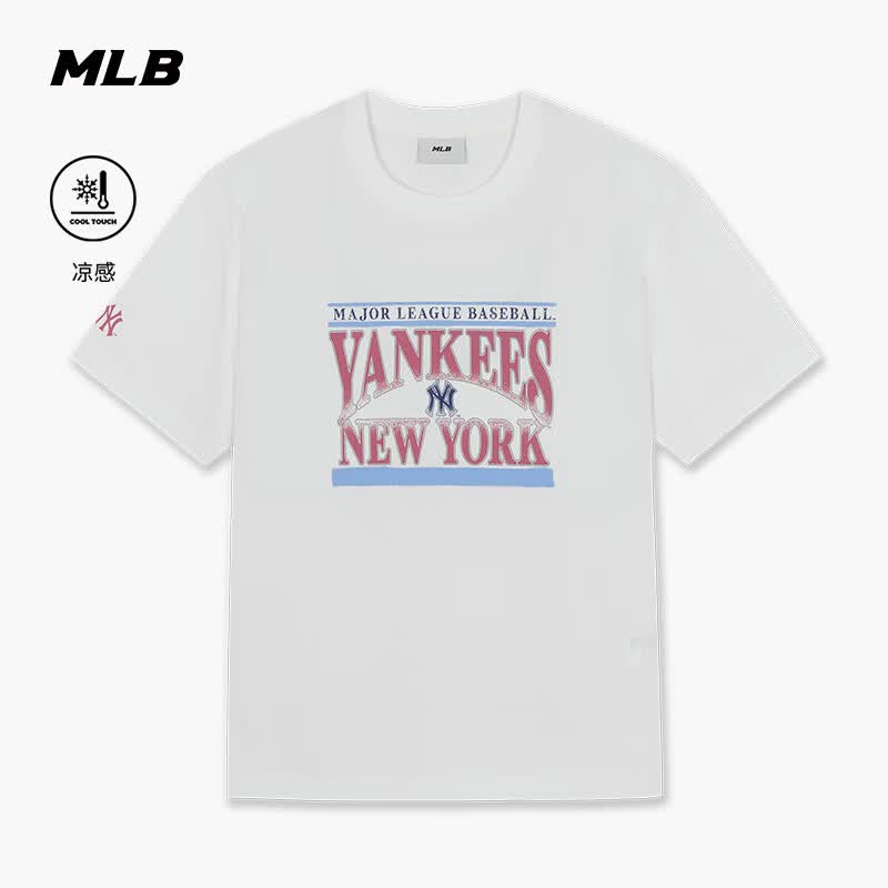 MLB官方 男女同款潮流街头字母凉感印花短袖T恤26夏季新款TSX02 纽约洋基队/白色 XL