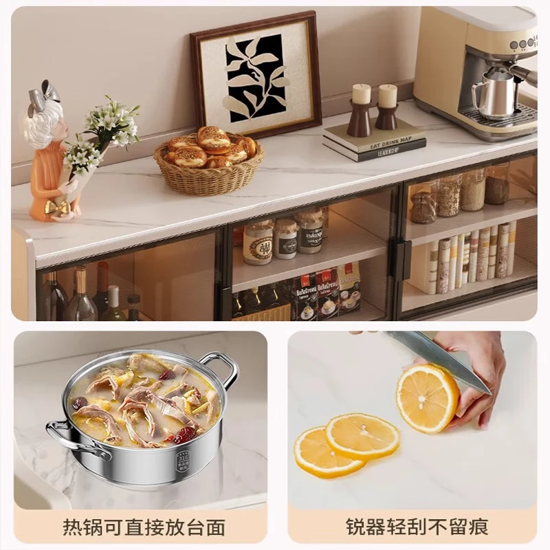 谭士实木餐边柜家用茶水柜轻奢高级感酒柜客厅靠墙一体现代简约储物柜 黑柜+白门 四门高115深36长183【加厚16MM背板包安装】