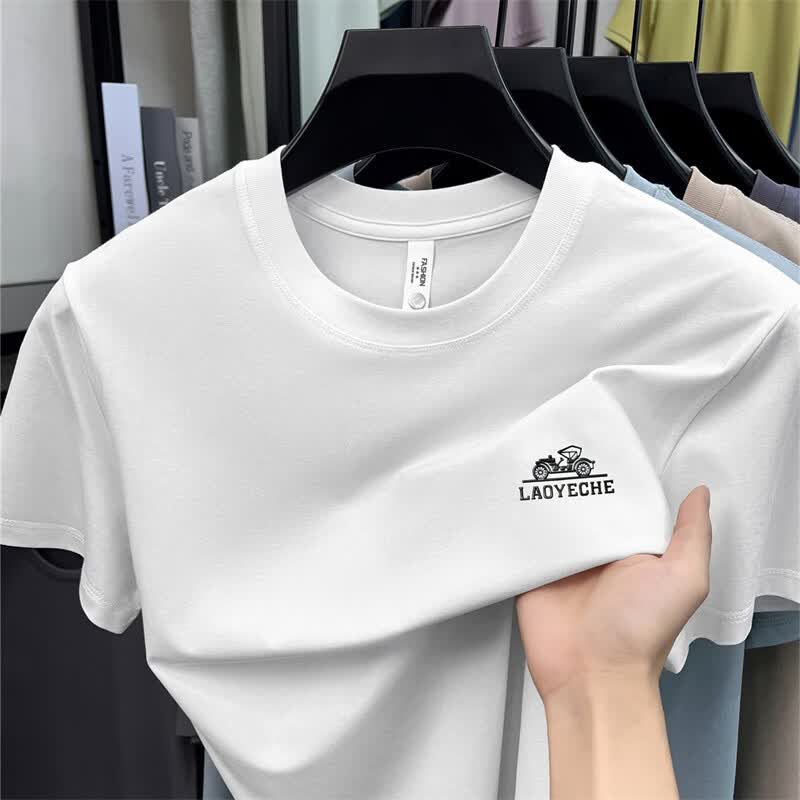 老爷车（LAOYECHE）95%纯棉圆领短袖T恤男士夏季薄款凉感棉休闲百搭宽松半袖小白t男 BW2668黑色 4XL 推荐190-210斤