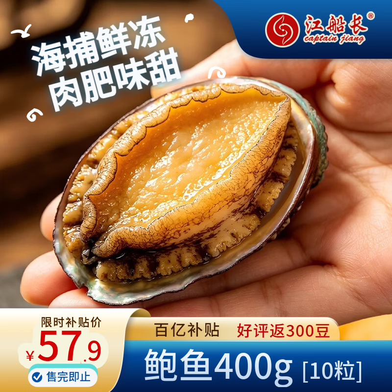江船长冷冻大鲍鱼 净重400g 10粒袋装 火锅食材 贝类生鲜
