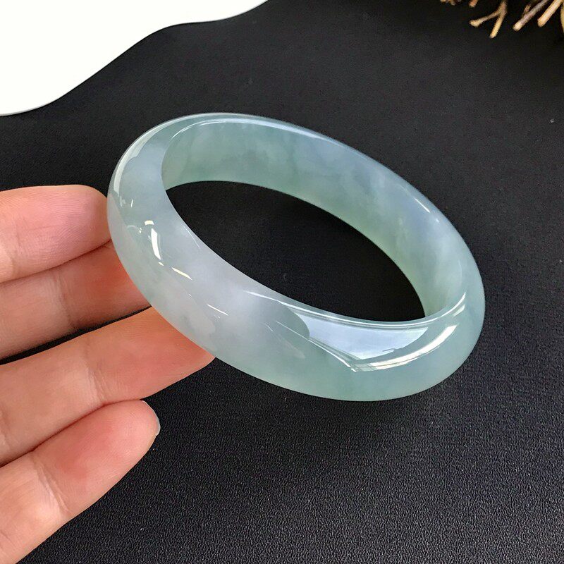 翡翠手镯a货冰糯种油青飘绿翡翠玉手镯年轻款缅甸翡翠处理正 【平安镯】内径56-57mm L