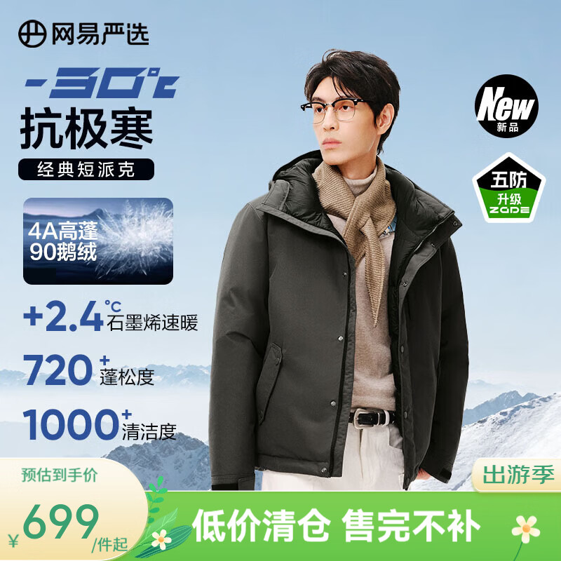 网易严选地表强温90白鹅绒短派克羽绒服-30℃抗寒五防 25年新款-螺青绿 L