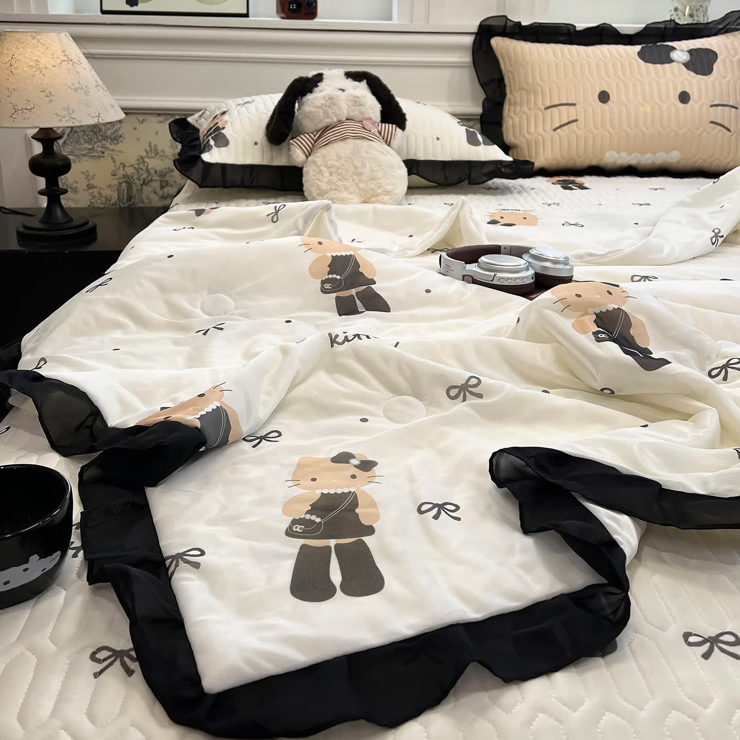 苏萱少女心乳胶冰丝凉席夏凉被床上四件套床裙款2026新款床单夏天床品 小香女孩 150*200乳胶凉席+200*230夏被 +枕套一对