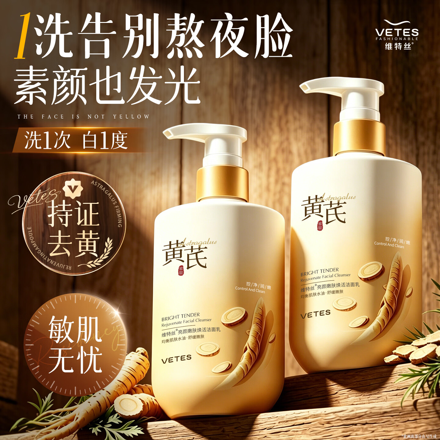 维特丝氨基酸洗面奶男女士控油去角质脸部深层清洁提亮肤色去黄芪洁面乳