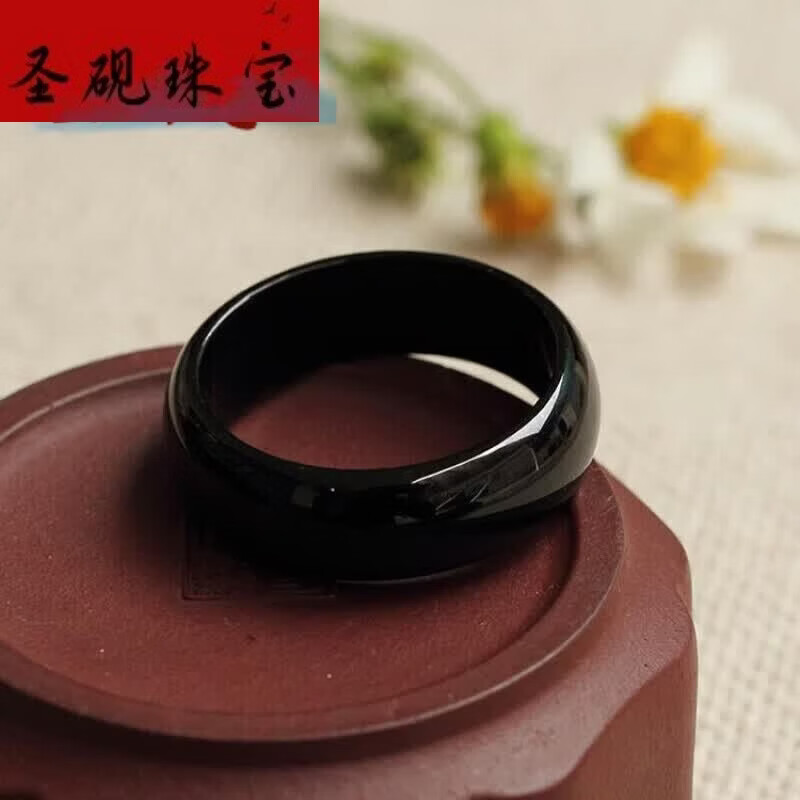 圣砚翡翠戒指墨翠指环 墨玉戒指玉扳指复古大气玉石大拇指男女款礼物 内径23mm