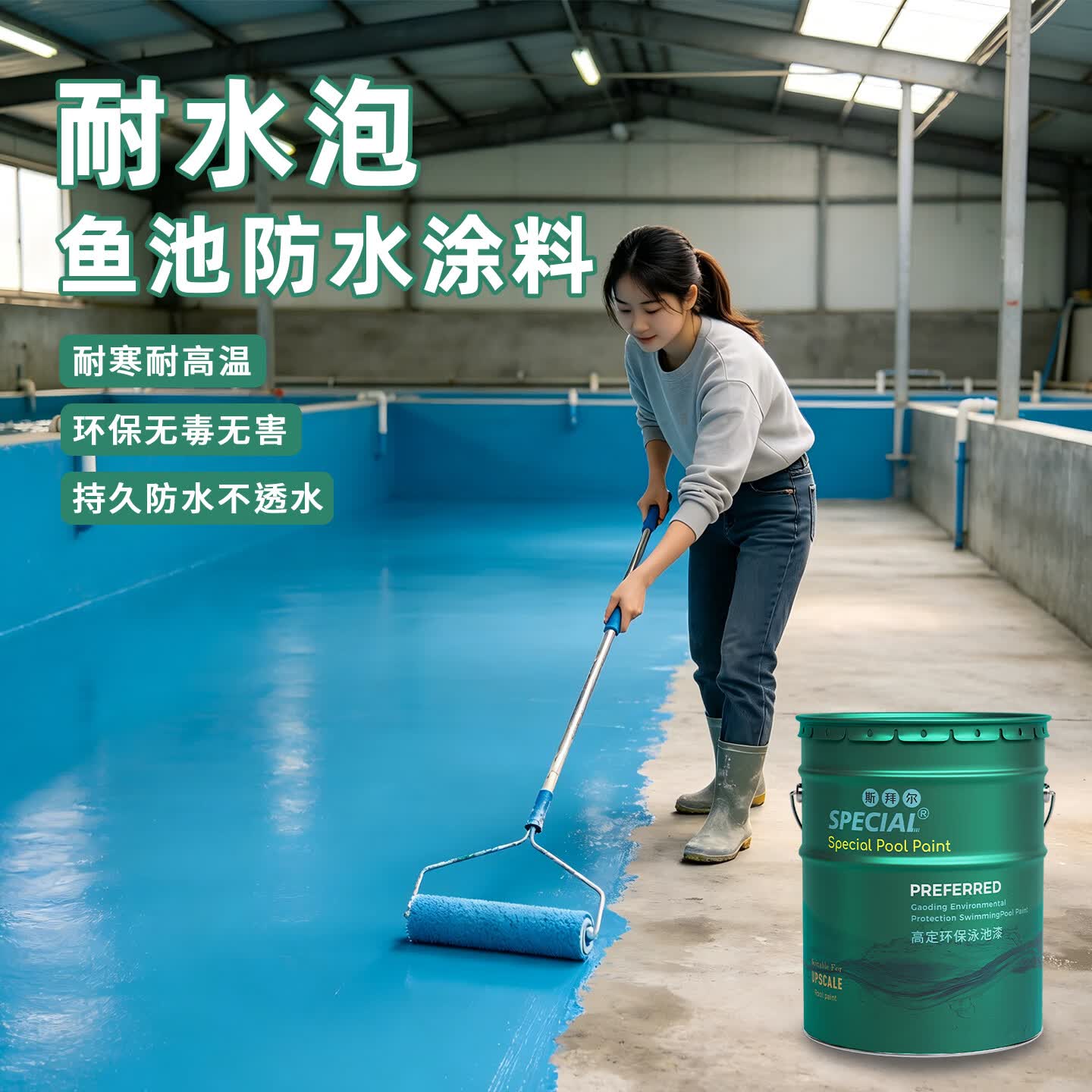 斯拜尔鱼池漆专用生态养殖泳池防水涂料长期泡水庭院鱼池地面抗裂防水胶 水泥灰 10kg约刷50平方一遍