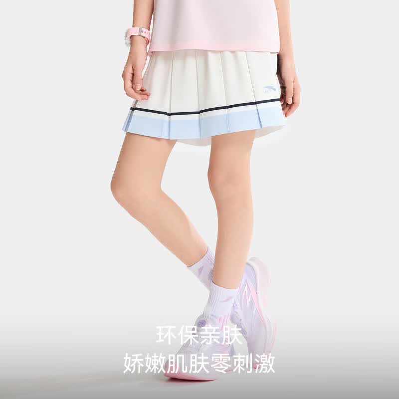 安踏儿童半身裙女大童百褶裙26年夏季新款潮流舒适凉感短裙 柳絮白-1 150 cm