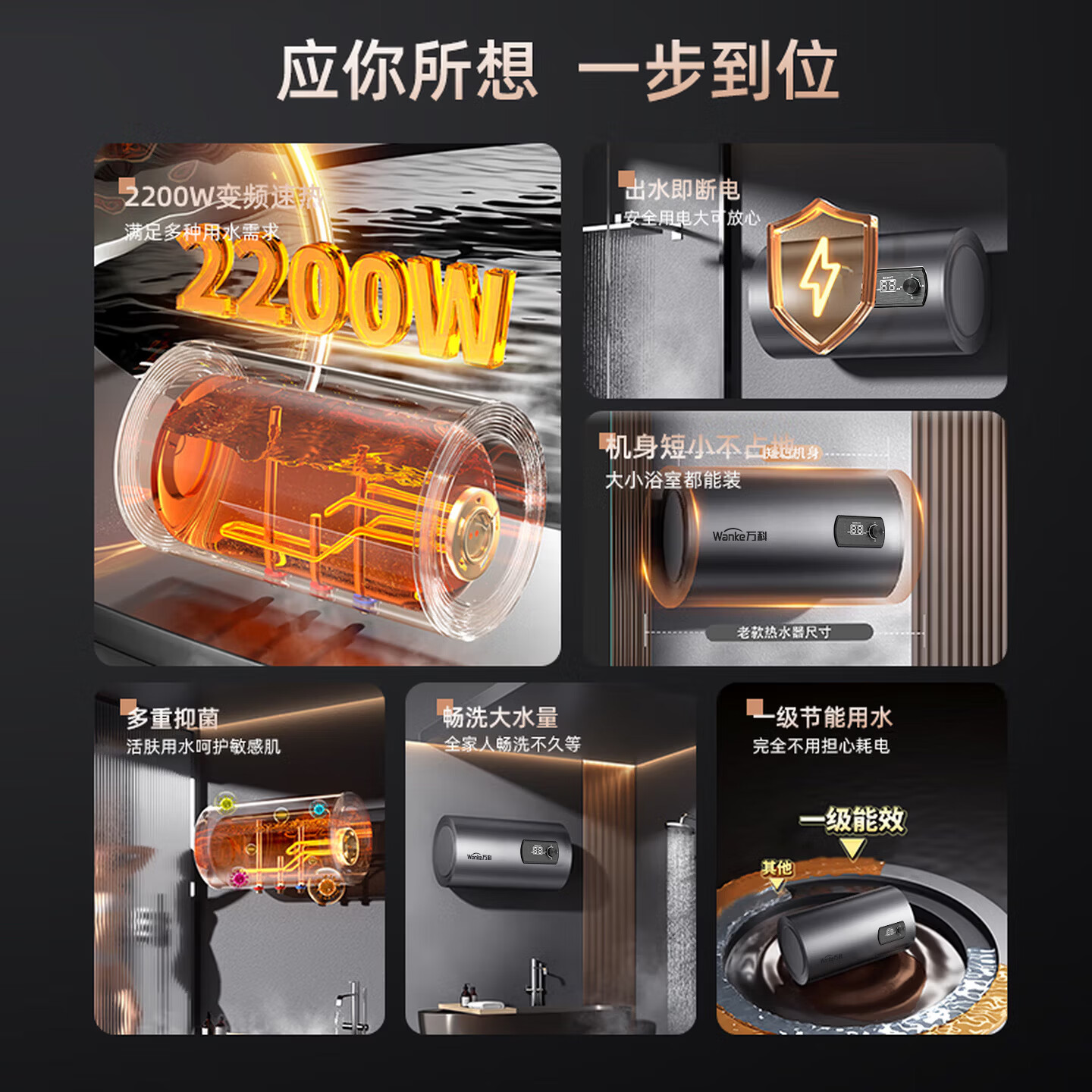 万科电热水器【上门安装】家用洗澡储水式热水器一级能效节能省电智能热水器扁桶双胆以旧换新出水断电 【自己安装】40升圆桶出水断电+一级能效